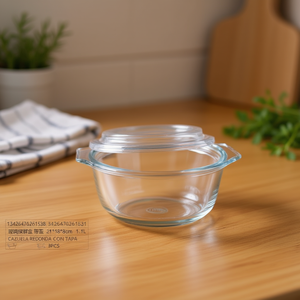 Cazuela Redonda con Tapa, Recipiente de Vidrio para Almacenamiento de Alimentos con Tapa, 21*18*8cm - Product Image 2