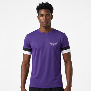 Maillot à manches courtes pour homme, col rond, logo brodé, évacuation de l'humidité, coupe classique, vêtements pour adultes, couleur violette - Product Image 5
