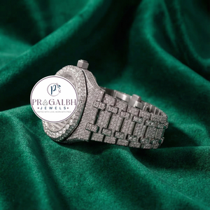 นาฬิกาเพชร Pragalbh Jewels หรูหรา ประดับเพชรเต็มหน้าปัด ทรงบาแกตต์และทรงกลม  ตัวเรือนสแตนเลสสตีล สำหรับผู้ชาย ผู้หญิง และทุกเพศ - Product Image 4