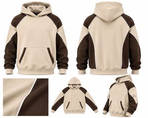 Men's Color Blocking Hoodie <b>Raglan</b> Sleeve FRENCH TERRY Casual Winter Loose Solid Design Pocket Hooded Sweatshirt Eco-Friendly - Product Image 4