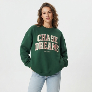 Compre al por Mayor Sudaderas de Cuello Redondo para Mujer, Color Rosa a Cuadros, Texto Personalizado, Verde, Poliéster, Tejido de Punto, Suave, Informal, Ropa de Otoño - Product Image 1
