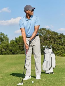 Polo à manches courtes pour homme bleu clair, couleur unie, séchage rapide, tricoté, décontracté, avec poche - Product Image 6