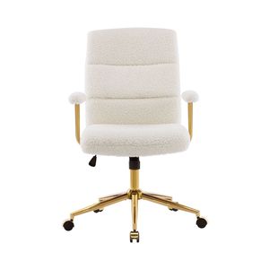 Silla de escritorio de altura ajustable moderna Silla de oficina con brazos acolchados de tela Boucle con textura blanca y dorada - Product Image 5