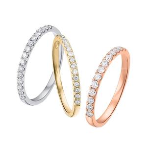 Anillo de Boda de Media Eternidad con Diamantes de Moissanita, Anillo de Diamantes de Moissanita de Corte Brillante Redondo de 1.4mm con Engaste de Puntas - Product Image 1