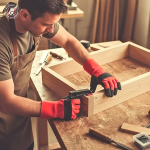 Guantes de Trabajo de Cuero de Grano Completo para Muebles, Guantes de Seguridad Premium Resistentes a la Abrasión con Costuras Reforzadas, Rojo y Negro - Product Image 5