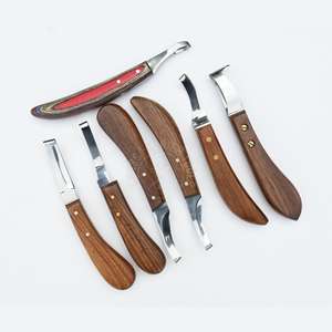 Farrier Hoof Knife <b>Tools</b> Rainbow Abscess Knife Large Loop Hook Narrow Blade and Classic Curved Hoof Knife Set Wooden Handle - Product Image 1