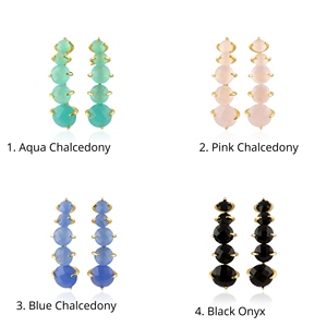 ต่างหูแบบติดหูประดับพลอยคาลซิโดนีสีดำและทองเหลืองชุบทอง 18K สไตล์โรแมนติก สำหรับผู้หญิง แฟชั่นเครื่องประดับ ของขวัญวันเกิด - Product Image 1