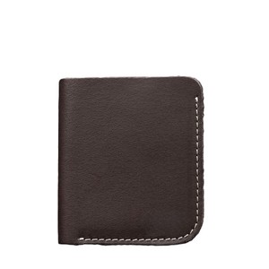 Minimalist Dark Brown Genuine Leather Bifold <b>Card</b> <b>Holder</b> <b>Wallet</b> With White Contrast Stitching Slim Cash Pocket For EverydayCarry - Product Image 1