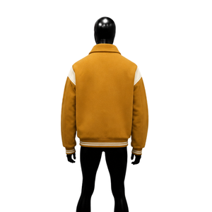 WHOLESALE MUSTARD YELLOW AND <b>WHITE</b> VARSITY <b>JACKET</b> FOR <b>MEN</b> CLASSIC BOMBER BASEBALL STYLE PREMIUM ZIP FRONT CASUAL STREETWEA FASH - Product Image 2