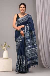 Sari de Algodón y Lino Premium con Estampado Artesanal para Mujer – Prenda Étnica India Tradicional, Suave y Transpirable - Product Image 2