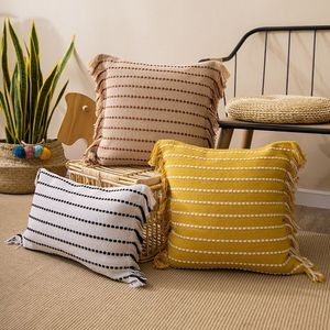 Bohemian Striped <b>Throw</b> Pillow Covers Fringe Square Cushion Covers Woven Polyester Cotton for Home Hotel Decor 100% Cotton Pillow - Product Image 4