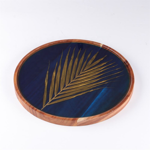 Bandeja Redonda de Madera de Acacia con Incrustaciones de Resina para Servir Chocolate y Postres, Regalo para Ramadán y Eid, Venta de Fábrica - Product Image 2