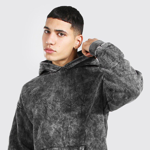 Sudadera con capucha de forro polar para hombre, personalizable, extragrande, con lavado ácido, de color liso, de algodón térmico transpirable para invierno, con técnica Puff, estilo streetwear - Product Image 6