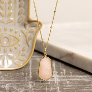 Pendentif en opale rose véritable, forme hexagonale, chaîne satellite en or 14 carats, bijoux - Product Image 3