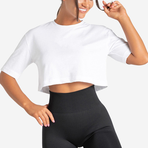 T-shirts imprimés pour femmes, coupe ample et oversize, épaules tombantes, design personnalisé, en tissu épais, effet vieilli, style pull court, haute qualité - Product Image 1