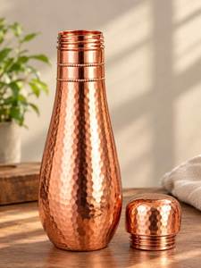 Bouteille d'eau en cuivre martelé avec couvercle à vis, gourde métallique portable très demandée pour la salle de sport et le bureau, bouteille d'eau en cuivre. - Product Image 1