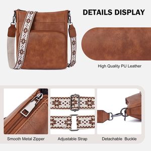 Sac bandoulière en cuir PU pour femme, sangle réglable, imprimé géométrique, fermeture éclair lisse, usage quotidien, marron, provenant d'un fournisseur indien - Product Image 1