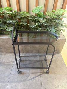 Modern Steel Rolling Cart with Glass Top and Mesh Shelf Four-Wheel Movable Storage <b>Trolley</b> - Product Image 4