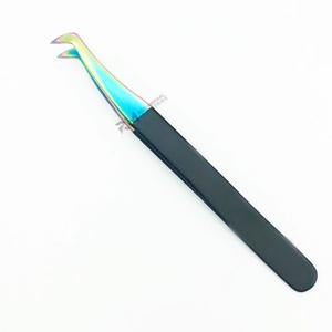 RMI Multi Plasma Color Coated Tip And <b>Black</b> Matt powder Coated Color Eyelash tweezer <b>Boot</b> Volume Point - Product Image 2