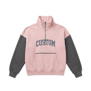 Wholesale Customized Color <b>Block</b> Quarter Zip Sweatshirts Minimalist Streetwear Unisex Stand Collar Pullover Hoodies ODM Factory - Product Image 2