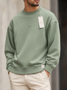 Sweat-shirt à col rond pour homme MIAZ, coupe classique, blanc uni, en coton tricoté, logo sur le devant, style hiver, prix avantageux - Product Image 5