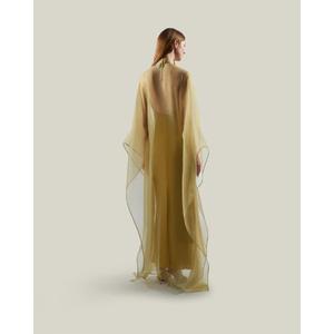 Beautiful Elegant Party A-Line Ankle-Length V-Neck Dropped Waist Cloak Sleeve Solid Color <b>Viscose</b>/Silk High Quality <b>Dress</b> - Product Image 2