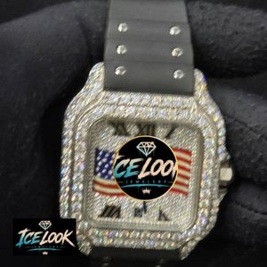 Montre de luxe pour homme ICELOOK, cadran carré serti de diamants, boîtier en acier inoxydable, bracelet en caoutchouc, mouvement à quartz analogique, cadran lumineux de 38 mm - Product Image 2