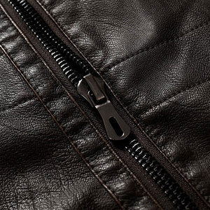 Unisex Slim Fit Premium Leather Moto Jacket Stand Collar <b>Covered</b> <b>Button</b> Closure Regular Sleeve Winter Style Solid Color Front - Product Image 6