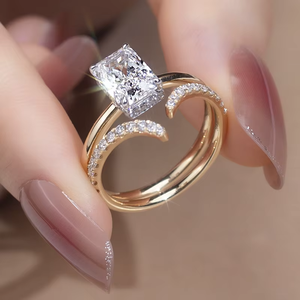 Anillo de Diamantes de Corte Asscher de Oro Sólido de 18K para Mujer, con Piedras Laterales Pavé, Certificado GIA, Joyería de Compromiso de Lujo - Product Image 1