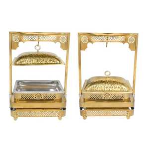 Oval Glass Chafing Dish With Gold <b>Lid</b> And Handles Buffet Food Warmer With Candle Holders Elegant Serving Bowl - Product Image 3