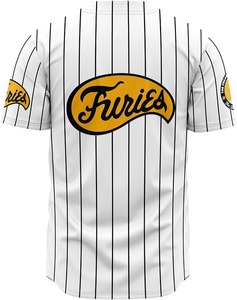 Maillot de baseball Furies pour homme, manches courtes, rayé blanc et noir, col en V, respirant, en polyester, avec logo sur le devant - Product Image 2