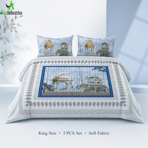 Juego de Sábanas de Algodón Azul Cielo, Tamaño King, 3 Piezas, Diseño de Elefantes Reales Mughales, con Fundas de Almohada, Ropa de Cama Suave y Lujosa - Product Image 2