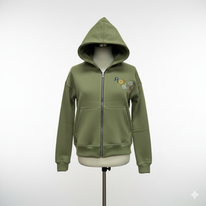 Sudadera con capucha y cremallera para hombre, azul oscuro, estilo urbano, diseño frontal bordado, manga regular, 100% algodón, forro polar. - Product Image 3