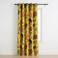 Tissu en velours de coton imprimé à la main, motif floral jaune soleil, tissu de luxe en velours de coton imprimé pour ameublement
