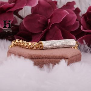 Luxury 14K Two Tone Gold <b>Men's</b> Bracelet Full Pave Cylinder Tube Bar Lab Grown Diamond Bracelet Heavy Italian Link Chain <b>For</b> <b>Men</b> - Product Image 1