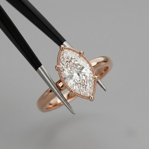 Bijoux fins, bague de fiançailles classique en diamant de laboratoire marquise certifié IGI 2,50 carats, E VVS, or massif 14 carats, bague de mariage solitaire - Product Image 4