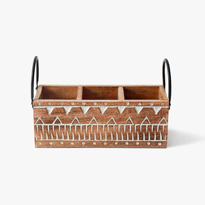 Decorative Wooden Storage <b>Caddy</b> Featuring Multiple Compartments for Flatware Placement - Product Image 5