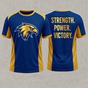 Camiseta Deportiva con Logotipo de Águila, Azul y Dorado, Sublimación, Manga Corta, Ajustada, Unisex, Poliéster - Product Image 1
