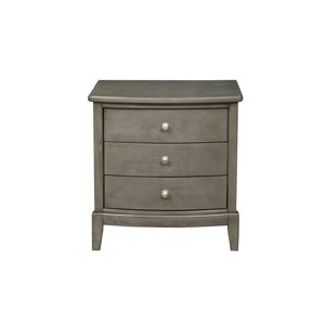 Comodino per Camera da Letto con Finitura Grigia, 3 Cassetti, Impiallacciatura in Betulla e Ferramenta in Nichel - Product Image 3