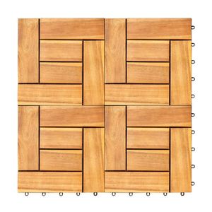 Set of 10 Interlocking Wooden Deck Tiles 6 Puzzle Slat Per Tile Row Acacia Brown Premium Quality Outdoor Decking - Product Image 6