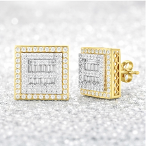 Pendientes de tuerca con broche de rosca de moissanita y diamantes en racimo, corte baguette, oro macizo de 10K, chapado en rodio, estilo hip-hop, unisex, regalo, boda - Product Image 2