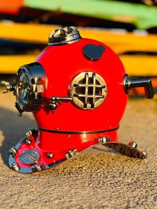 <b>Vintage</b> Red Metal Diving Helmet Model Nautical Decor Antique <b>Painting</b> Plated Casting Embossing Printing Home Office Display - Product Image 2