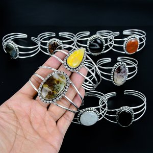 <b>INFINITY</b> EXPORTS Natural Mix Gemstone 925 Sterling Silver Plated Trendy Women's Bangle <b>Bracelet</b> for Party & Wedding - Product Image 2