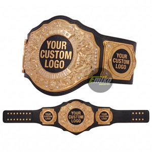Ceinture de championnat personnalisée de haute qualité en gros pour Taekwondo et Karaté, sangle en cuir noir avec plaques dorées, logo personnalisé, unisexe - Product Image 1