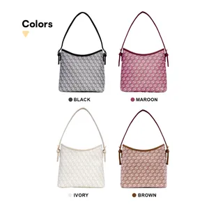 Sac fourre-tout bandoulière grande capacité pour femme, motif fleur vintage, couleur unie avec fermeture éclair, doublure en polyester - Product Image 4