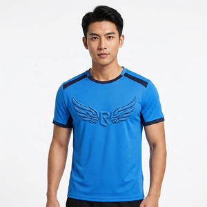 T-shirt sportif à manches courtes bleu pour homme, coupe régulière, col rond, tricoté en polyester, couleur unie - Product Image 6