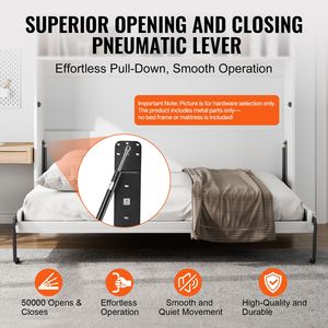 Kit Letto a Scomparsa Verticale Matrimoniale Deluxe Fai-da-te, con Leva Pneumatica Rinforzata e Supporto per Telaio Letto a Muro, Ferramenta Funzionale - Product Image 5