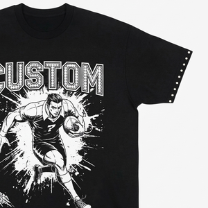 T-shirt noir personnalisé avec impression sérigraphique blanche, style tendance, manches cloutées, unisexe, décontracté, streetwear, 100% coton, coupe ample - Product Image 3