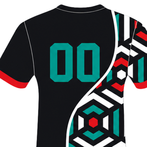 <b>Black</b> Red <b>White</b> Geometric Rugby Jersey Short Sleeve Crew Neck Custom Breathable Training Athletic Team Sportswear Performance - Product Image 4