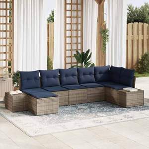 7-Piece Grey Poly Rattan Garden <b>Sofa</b> <b>Set</b> with Cushions - Product Image 1